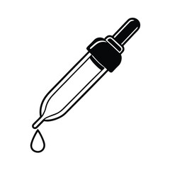 Isolated Dropper With Liquid Drop Black Silhouette Vector Illustration Medical Tool