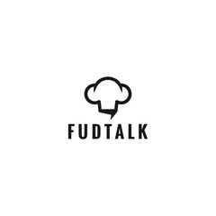 Black and White Food Talk Logo: Chef Hat Cloud and Text