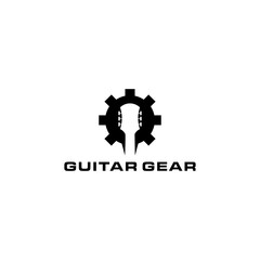 Black And White Guitar Gear Logo Design