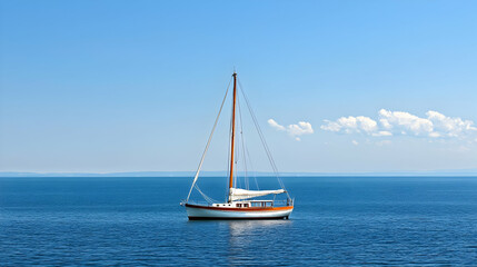 Fototapeta premium White Wooden Sailboat On Calm Ocean Water
