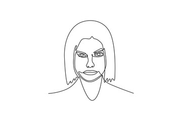 young beautiful woman student grumpy sad facial expression. Expression concept. Single line draw design. Vector graphic illustration