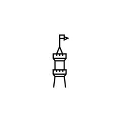 Black And White Illustration Of A Simple Tower With A Flag