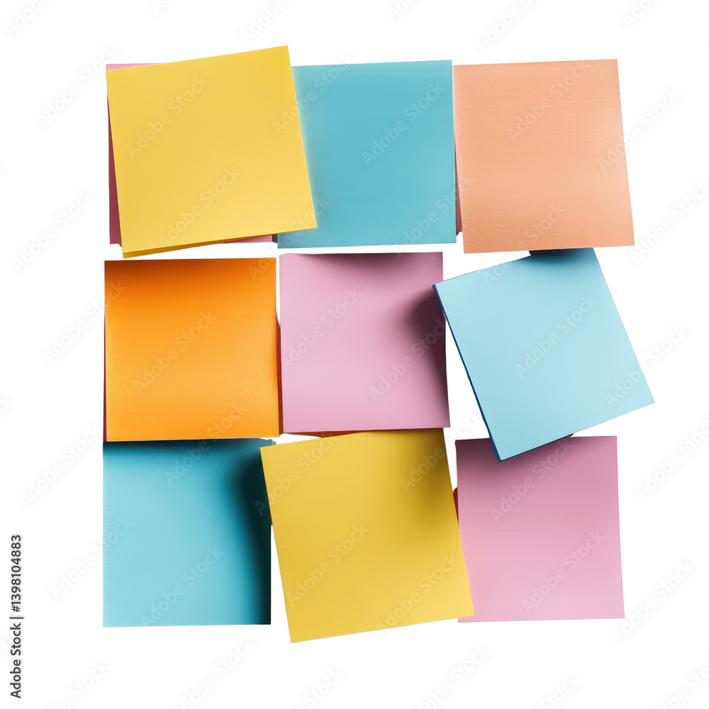 Poster neatly stacked pile of bright sticky notes ready for use in planning, reminders, and creative projec