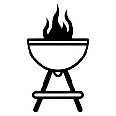 Barbecue Grill With Flames Outline Icon Symbol Summer Cooking Party