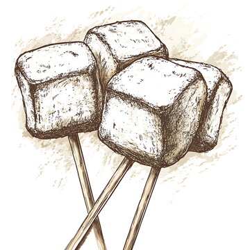 marshmallows on sticks sketch clip art preview