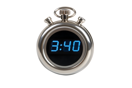 Digital stopwatch timer - 3:40 time display on transparent background - Powered by Adobe