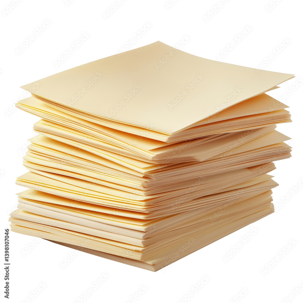 Poster a stack of neatly folded sheets of paper creating a minimalist aesthetic on a clean work surface iso