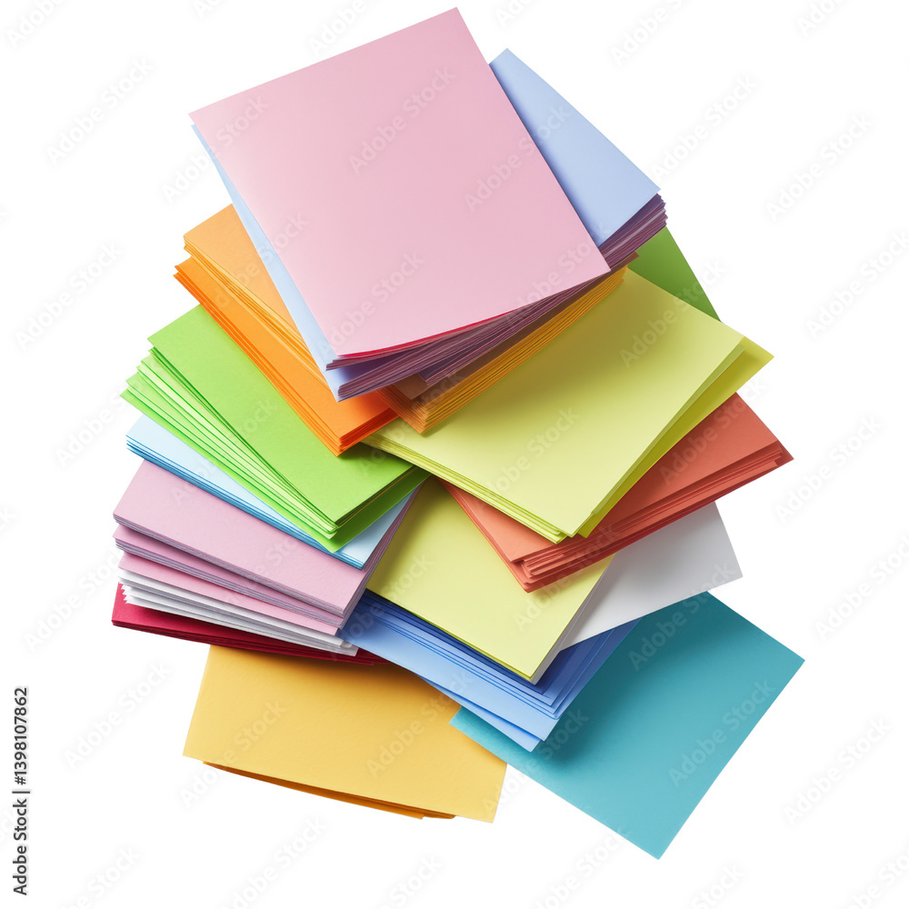 Poster a stack of colorful sheets of paper in various hues displaying a creative arrangement and organizati