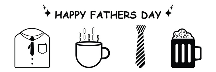 Happy father's day icon set. Different type happy father's day special collection with shirt symbol, coffee cup, beer mug, tie sign vector illustration.
