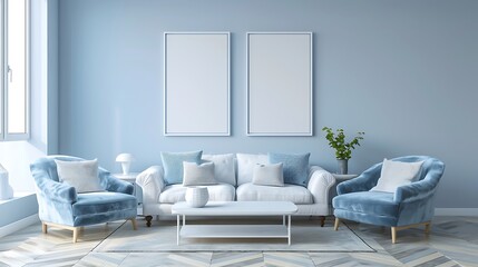 Beautiful Apartment, Sofa, Chair, Dining Table wall Mockup Interior design of modern living room