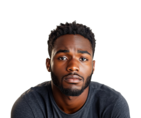 Portrait of a thoughtful young man emotional expression view isolated on transparent background png