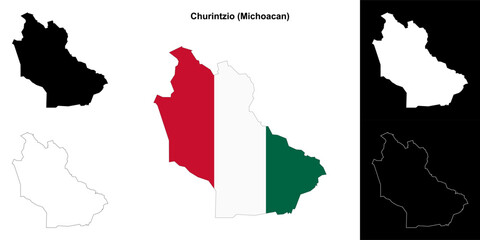 Fototapeta premium Churintzio municipality (Michoacan) outline map set