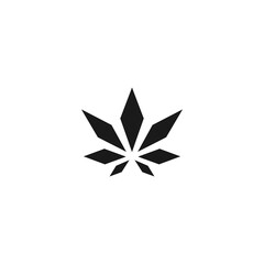 Black Cannabis Leaf Silhouette on White Background