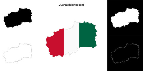 Fototapeta premium Juarez municipality (Michoacan) outline map set