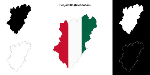 Fototapeta premium Penjamillo municipality (Michoacan) outline map set