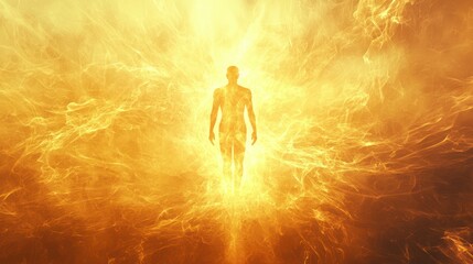 Fototapeta premium A spiritual figure creating humanity with a touch of light.