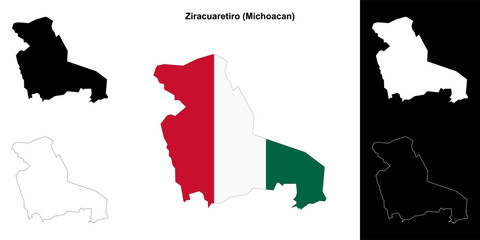 Ziracuaretiro municipality (Michoacan) outline map set