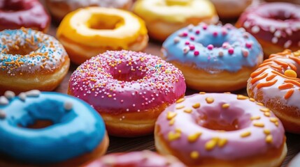 Colorful glazed donuts with sprinkles