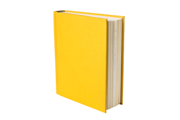 Yellow hardcover book mockup template on transparent background