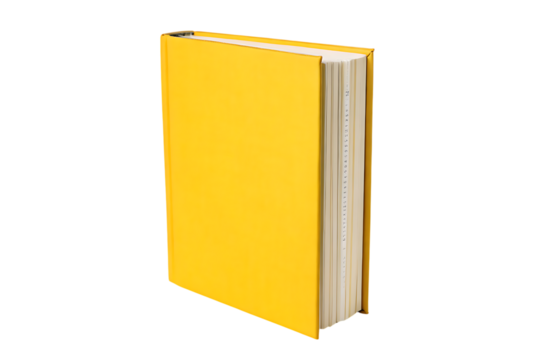 Yellow hardcover book mockup template on transparent background