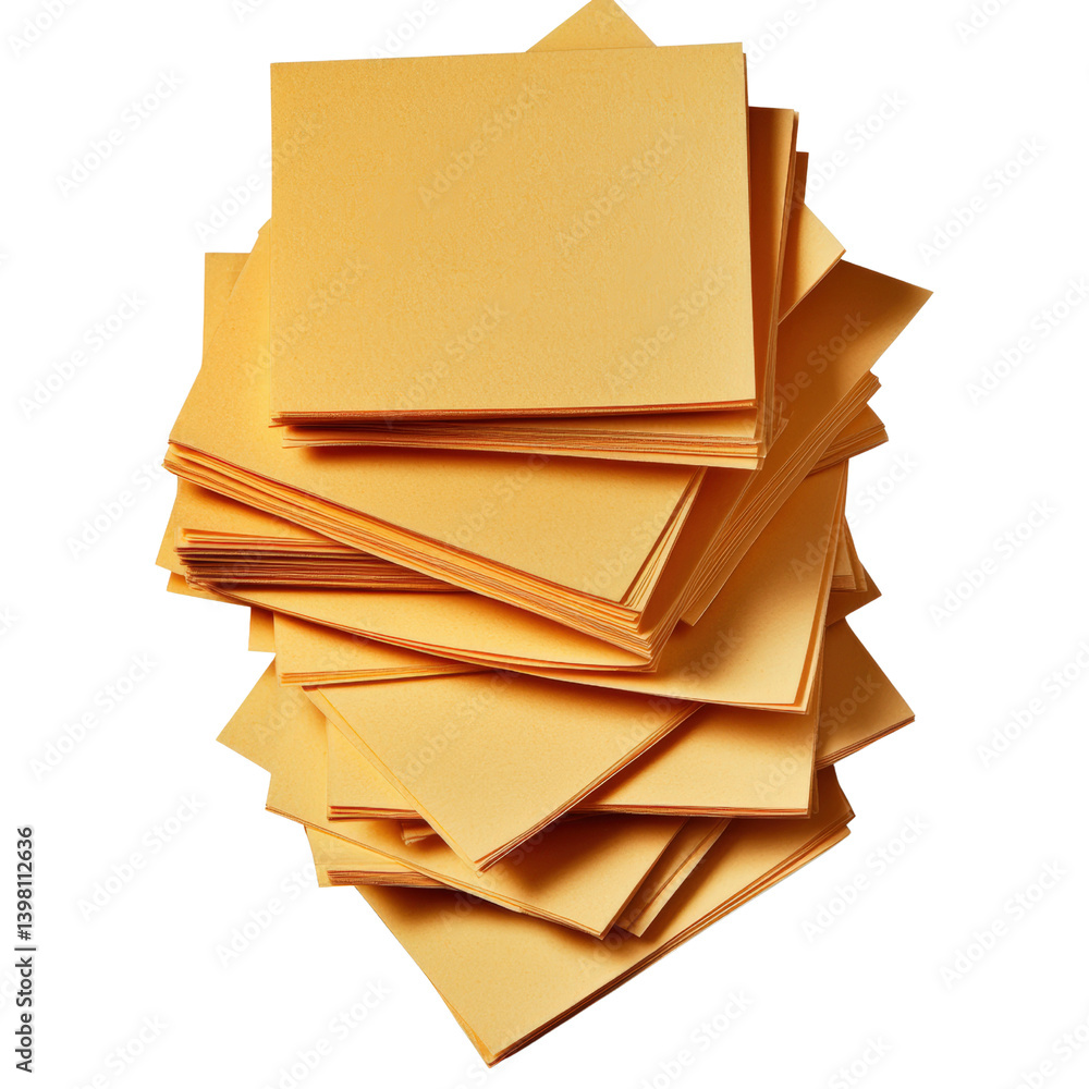 Poster a stack of bright yellow paper sheets neatly piled together creating a vibrant and eye-catching disp
