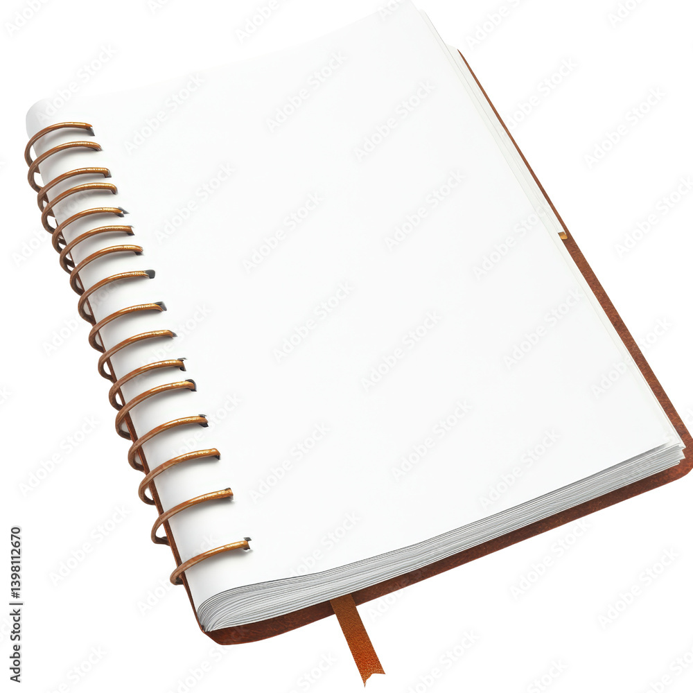 Poster a blank notebook with a simple cover design opened to show unused pages ready for ideas and creative