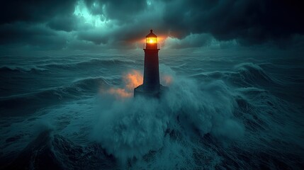 Lighthouse amidst stormy sea