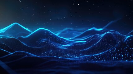 Abstract digital landscape with vertical blue and red lines