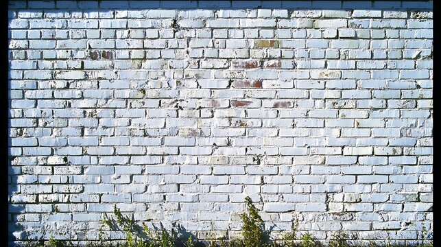 Fototapeta A close-up view of a weathered, painted white brick wall.