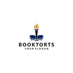 Blue and Gold Book and Torch Logo Design