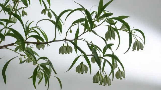 Polygonatum Flowers on a White Background. Seal Flowering Bush Branches.