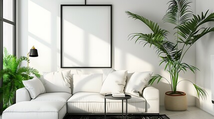 Beautiful Apartment, Sofa, Chair, Dining Table wall Mockup Interior design of modern living room