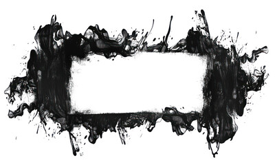 Grunge Ink Frame with Splatter and Brush Isolated on Transparent Background