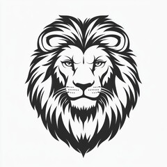 Fototapeta premium Majestic lion head illustration, monochrome, white background, logo design.