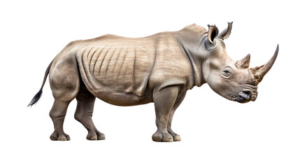 Obraz premium Rhino in action wildlife sanctuary cutout background natural habitat side view wildlife conservation