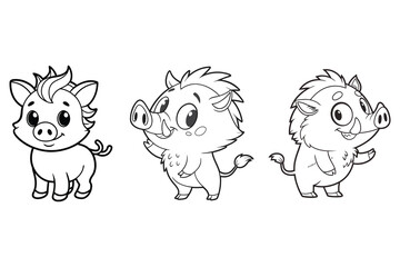 Cute Baby Elephant Cartoon Outline – Adorable Black and White Coloring Book Style Animal Icon