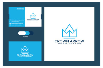 Blue Crown Arrow Logo Design with Business Card Template