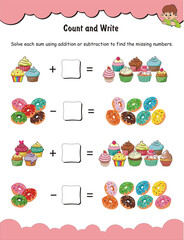 Addition and subtraction worksheet, find the missing number, number puzzle, how to find missing number, basic math skills, math learning worksheet