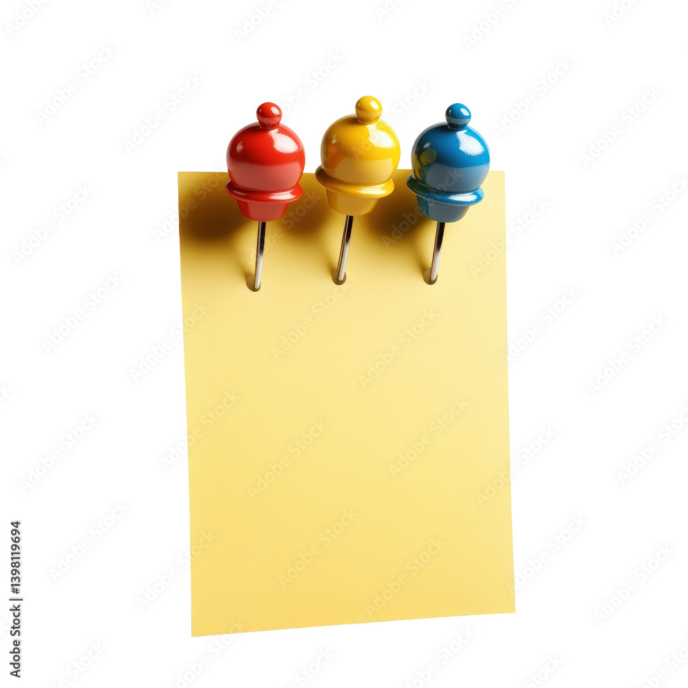 Poster note surrounded by assorted colorful pins displayed for organizational purposes in a creative office