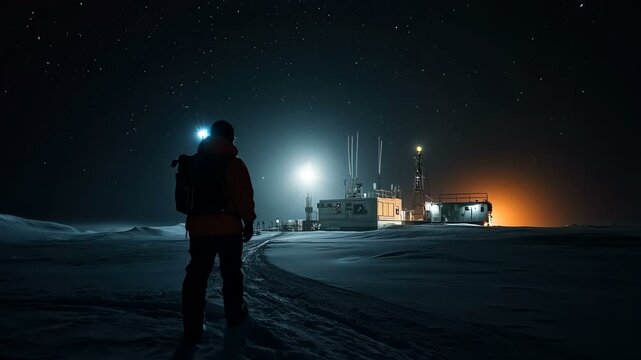 Exploring the fascinating and remote Arctic Research Station during the captivating nighttime hours