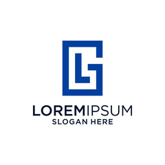 Blue Geometric Logo Design with Interlocking Letters LG in Square Frame