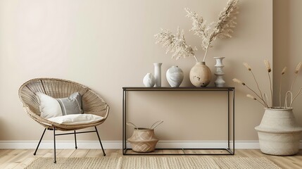 Beautiful Apartment, Sofa, Chair, Dining Table wall Mockup Interior design of modern living room