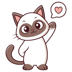 Cute Siamese Cat Waving Cartoon on Transparent Background