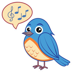 Fototapeta premium Cartoon Bluebird Singing Notes, Cute Illustration, Design, Transparent Background