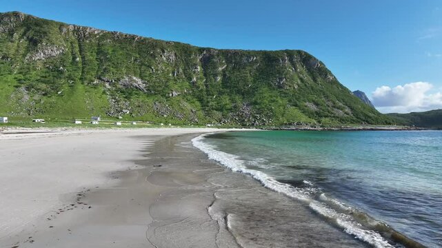 Haukland Beach, Lofoten Islands, Norway, Crystal clear water and stunning Mountains