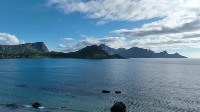 Haukland Beach, Lofoten Islands, Norway, Crystal clear water and stunning Mountains