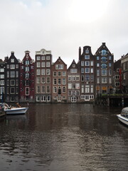 Naklejka premium Amsterdam Dutch city landscape, canel