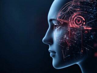 Abstract human head with gears and arrows, skills and mindset advancement