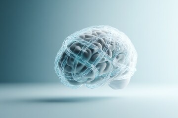 Abstract illustration of brain wrapped in DNA strands, genetics concept