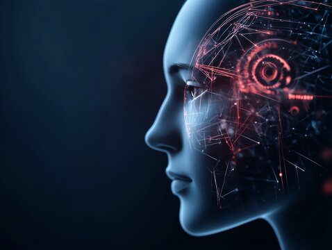 Abstract human head with gears and arrows, skills and mindset advancement